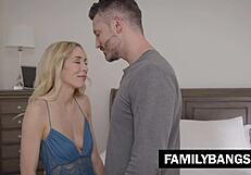 Blonde beauty Aiden Ashley fucked her cousin Mike Mancini till he came inside her pussy