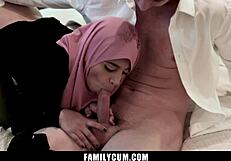 Big ass arab babe in hijab gets persuaded by step brother for POV raw teen creampie