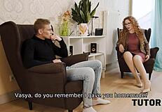 , and a beautiful, experienced, and sensual red-haired woman instantly turns into a helpless girl after a session in the classroom and BDSM