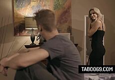 Taboo sex between a blonde stepmom and her stepson in this scene, starring India Summer