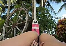 Luna luxe asian latina babe beauty likes her pretty chick in pink bikini outside