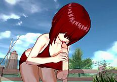 3D animated cartoon featuring a voluptuous woman with big boobs and a large butt