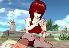 3D animated cartoon featuring a voluptuous woman with big boobs and a large butt
