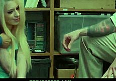 Shoplifting blonde teen makes her stepfather happy when store’s security penetrates her