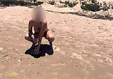 Amazing woman strips off her clothes and some balls at the shore