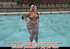 Raw 3D Microbikini Fun in Public Pool