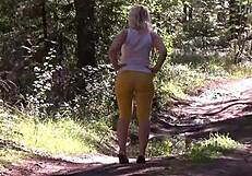 yellow big ass milf flashing her curves outdoor in public.
