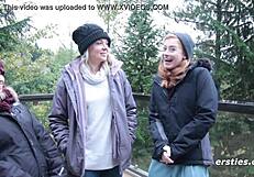 Three young lesbians living in Europe go wild in their masturbation scene