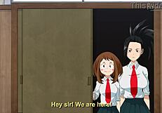 Here, two pretty young ladies barely at puberty have a date with two big thick hunk meat machines in My Hero Academia hentai
