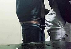Security personnel hold the genital of the maid and ejaculates inside her mouth during the celebration room