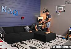 College student pleasures his way into the fraternity While blind folded