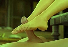 3D animated Rapunzel giving a footjob to a cock