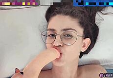 Shanaxnow's solo session with a blue-ink dildo in her small European ass