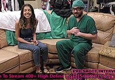 Aria Nicole in Exam My Hooters: Hospital fetish film with boob exams and spankings.