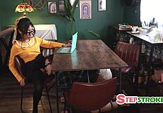Having sex with my petite and bookworm Japanese step-sister with my sultry step-mother watching.