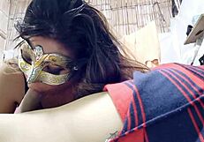 Young and amateur Asian beauty sucks and licks an American cock.