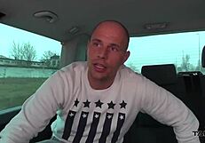 A brunette who squirts is found naked on the street with a stranger fucking her ass in a van.