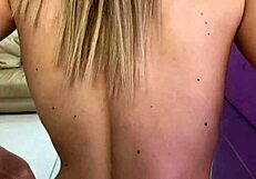 Big tits blonde gets a strap-on cock to satisfy her sexual desires