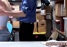 Backstage at the mall, a security officer gives a strip search to a young shoplifting suspect.