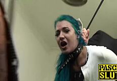 A young woman with a pierced ass gets flogged and cum on her face