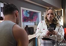 A glamorous woman seduces a mechanic to give her boyfriend a deep blow job while she is giving him a hand.