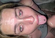 White girl gets a facial in the garage