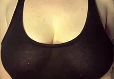 Slapping my big natural tits on the table