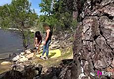 Amateur couple having sex outdoors and being filmed by a voyeur