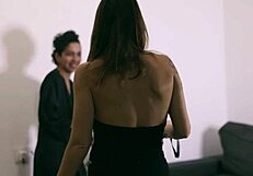 A bisexual threesome of girls giving a double blowjob to a man