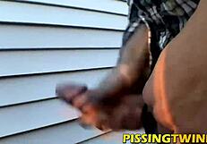 Young and old gay guys pee while they pleasure themselves and each other