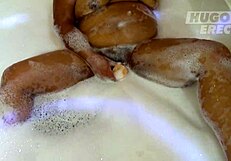 Chubby girl enjoys a hot tub casting with an erect dildo in a hot scene