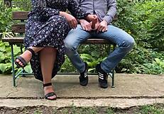 Big beautiful woman gets a hot handjob in the park from her mother in law