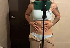 Bisexual beauty has a bathroom affair and shares dirty talk