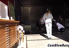 A beautiful woman with tattoos gives blow job and enjoys gang bang with black cocks