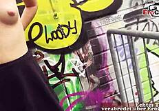 German teen caught for outdoor POV sex on the street