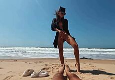 Beautiful teen's public POV beach blowjob and toy play