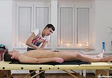 Young and straight boy gives a gay massage with a happy ending to his straight friends