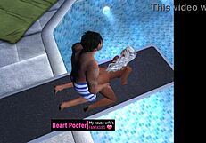 Erotic cartoon featuring a woman’s solo pleasure at a public swimming pool