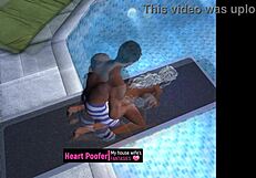 Erotic cartoon featuring a woman’s solo pleasure at a public swimming pool