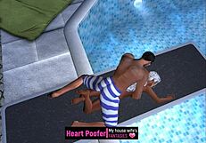 Erotic cartoon featuring a woman’s solo pleasure at a public swimming pool
