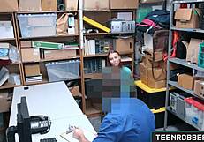 Redhead thief gets punished in office and garage