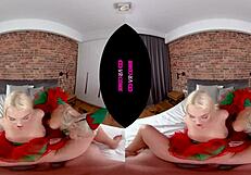 Christmas wishes come true in a Vrconk threesome with blonde elves