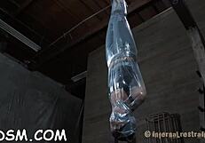 A BDSM slave, a brunette, punished by drawings