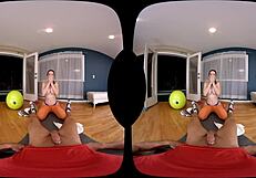 VR porn with American babe exercising in the gym and getting fucked