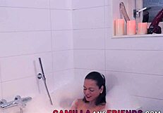 Camilla Jolie's solo bath time is a sight to behold with her big bouncing boobs and tugging cock