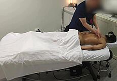 Skinny teen Sarah gets her first massage from a man