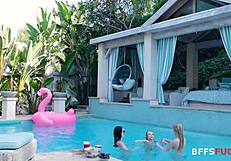 A hot and steamy pool filled with sex-starved lesbians in an orgy scene