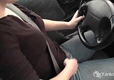 Yanks Beauty Lou Rubs Wet Pussy While Driving