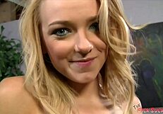 Here is a small booby blonde giving a blow job and getting a facial
