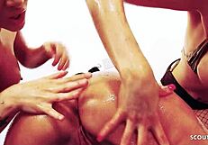 Big-boobed MILFs in food fetish threesome with toy play